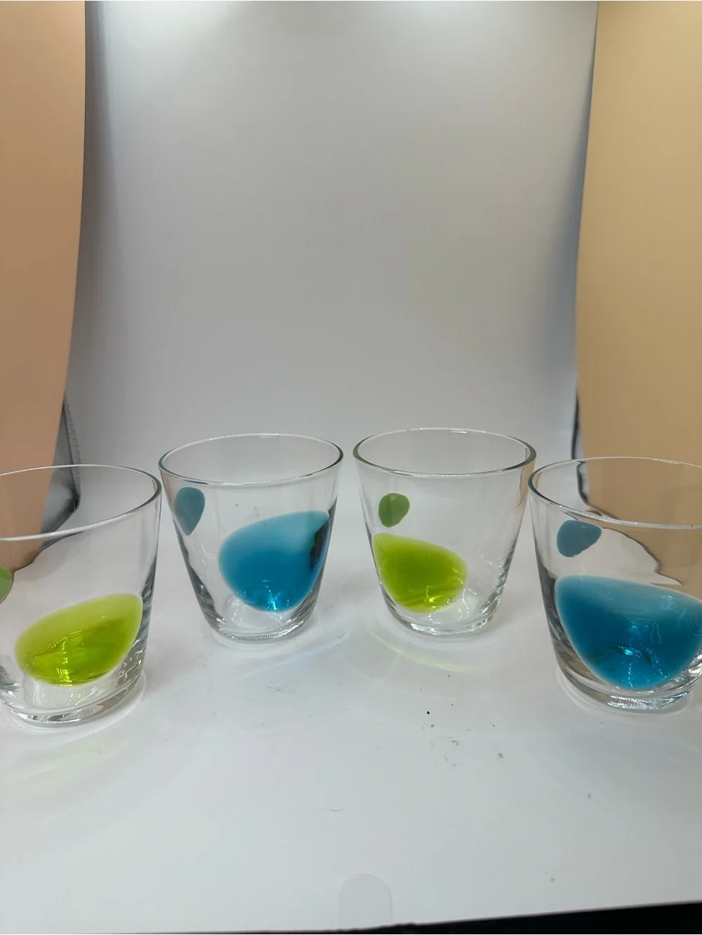 Four Vintage IKEA Fabulös glass tumblers, a hand-blown design by Gunnel Sahlin.